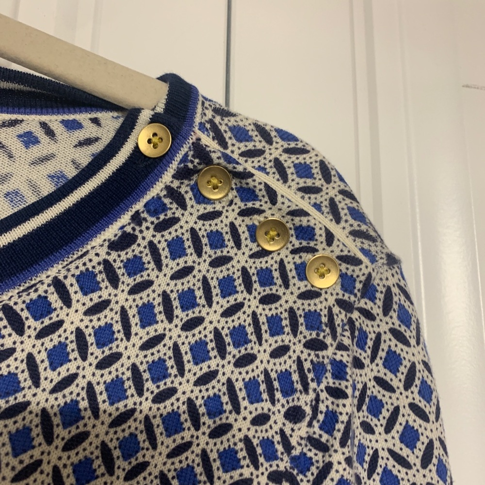 Talbots Navy and Cream Lightweight Patterned Sweater sz LP - Picture 2 of 7